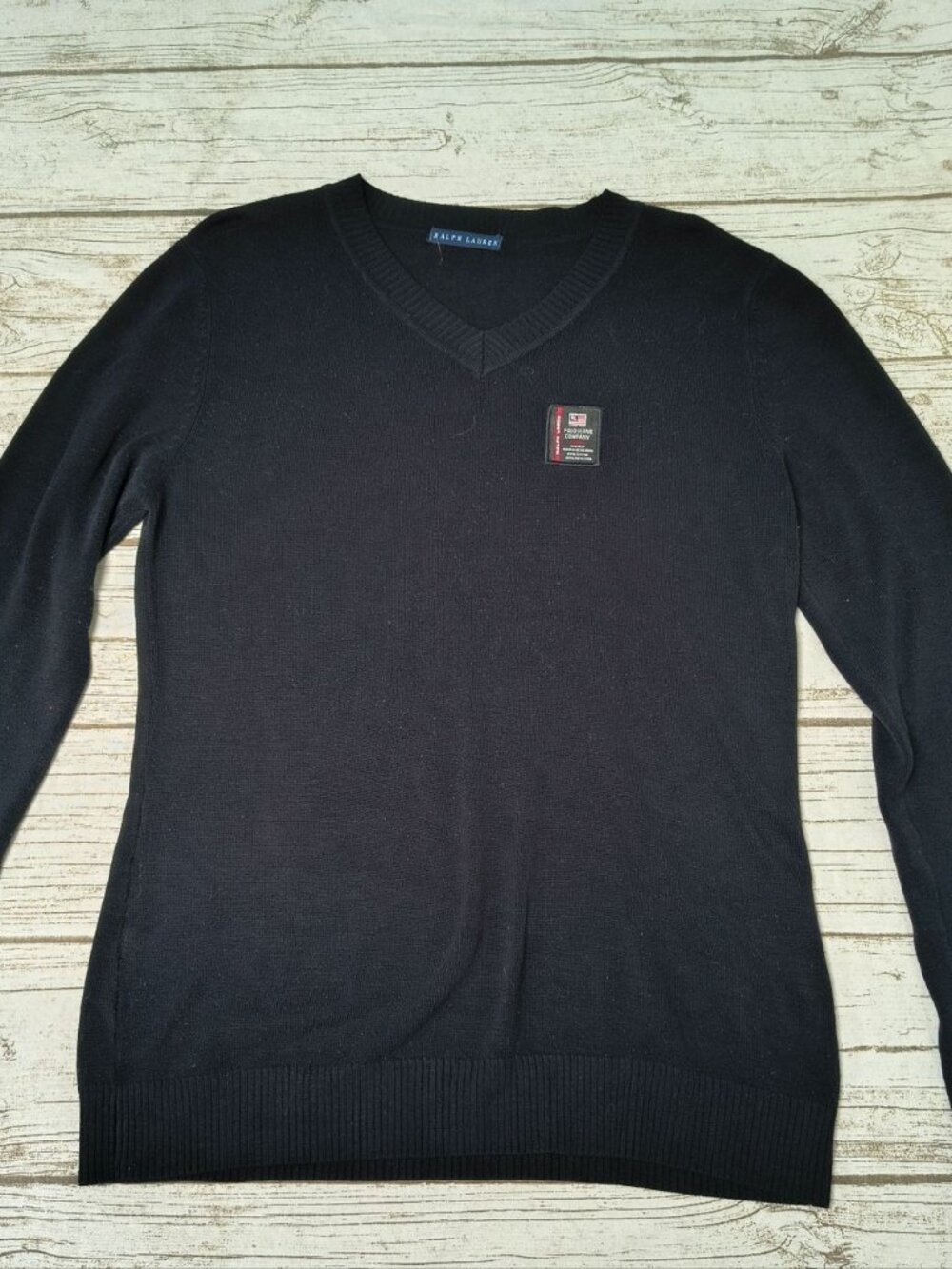 Vintage Ralph Lauren Black V Neck Sweater Made In Hong Kong Size Large
